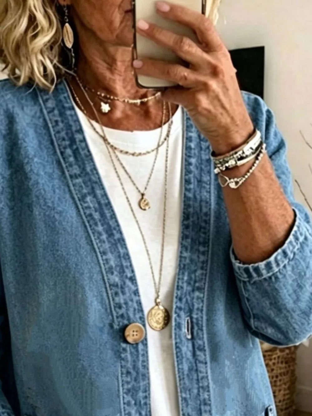 V-Neck Button-Down Denim Jacket, image 12