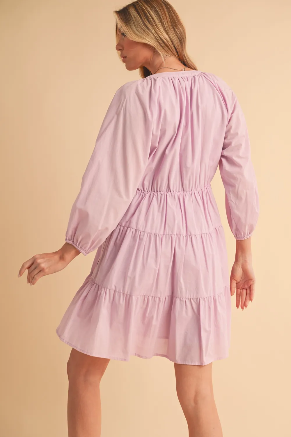 Notched Balloon Sleeve Tiered Mini Dress, image 2