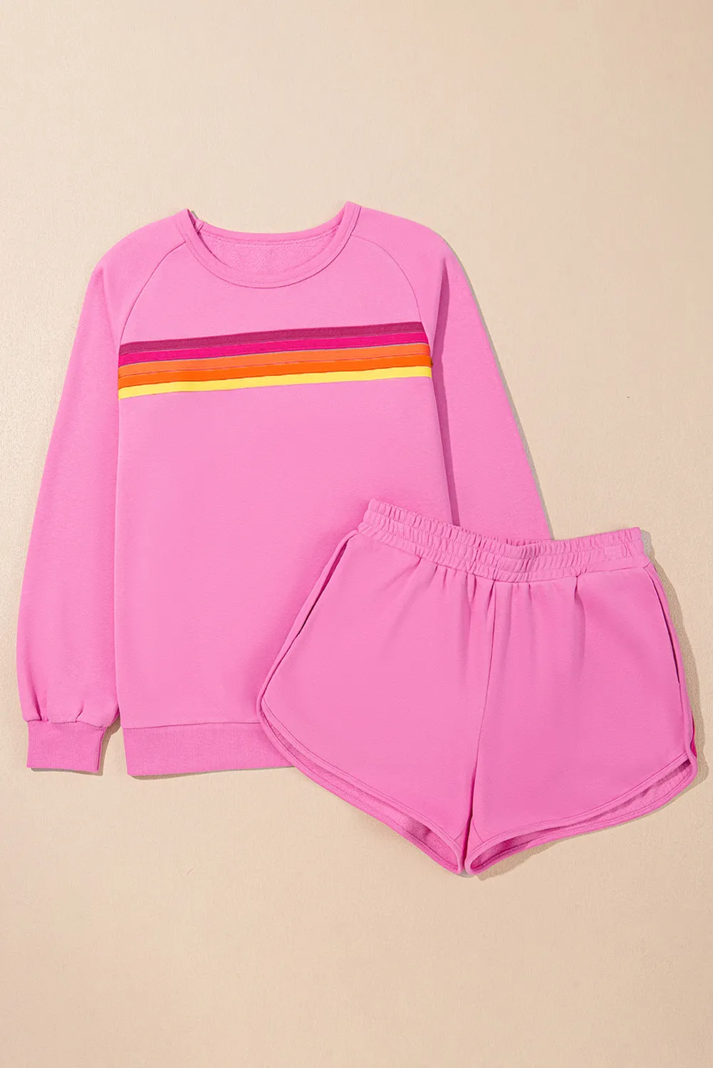 Full Size Contrast Striped Round Neck Top and Shorts Set, image 13