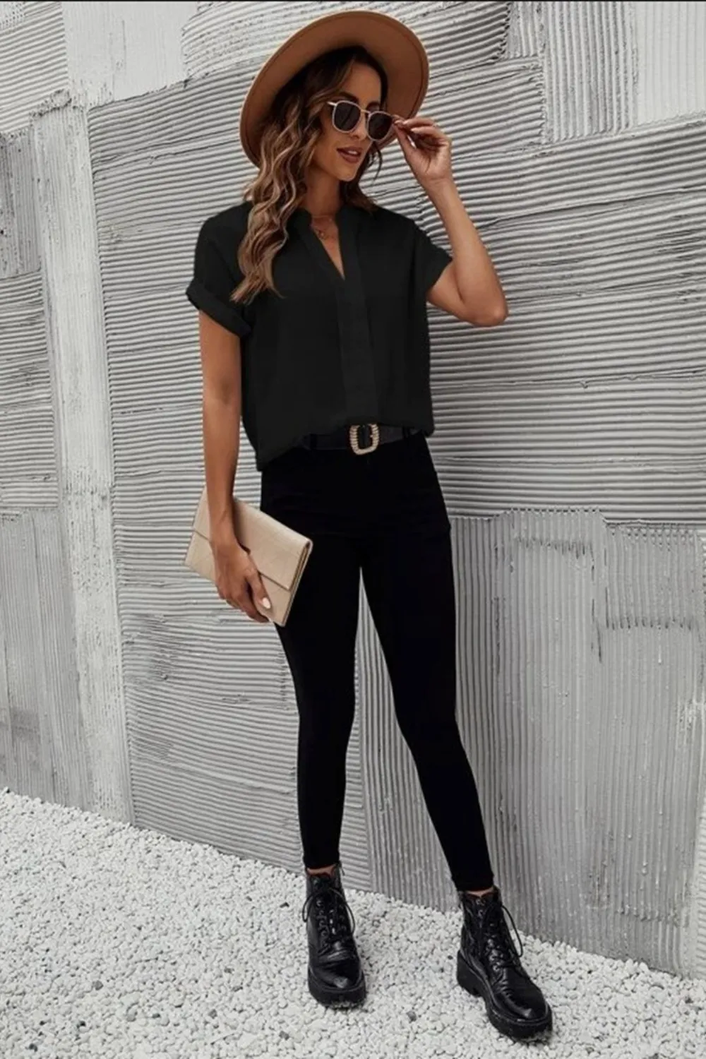 Full Size Notched Short Sleeve Blouse, image 18