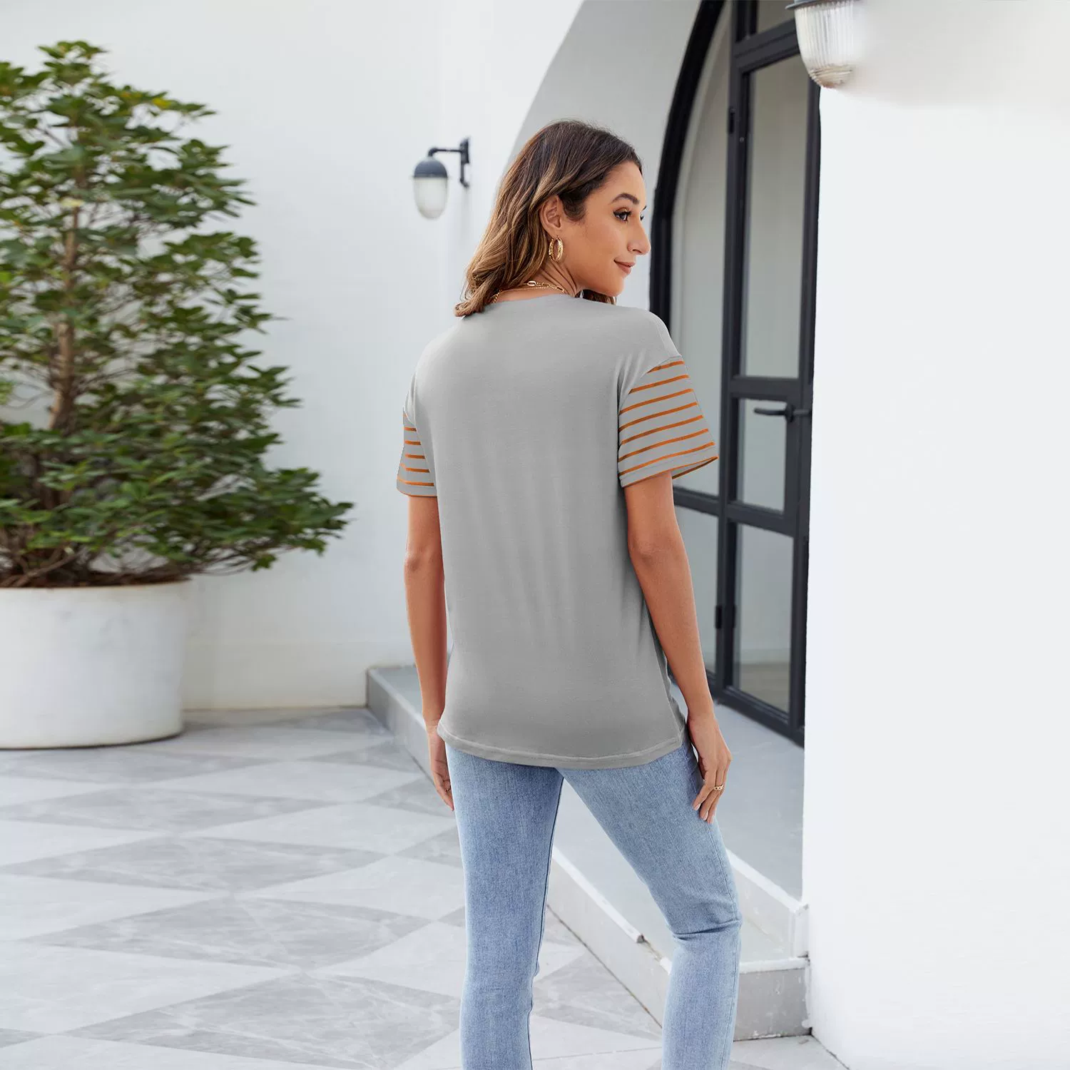 Color Block Round Neck Short Sleeve T-Shirt, image 8