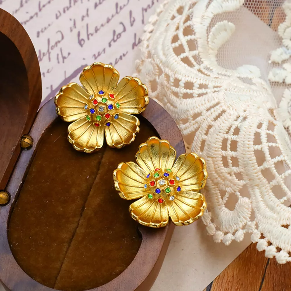 18K Gold-Plated Flower Earrings, image 4