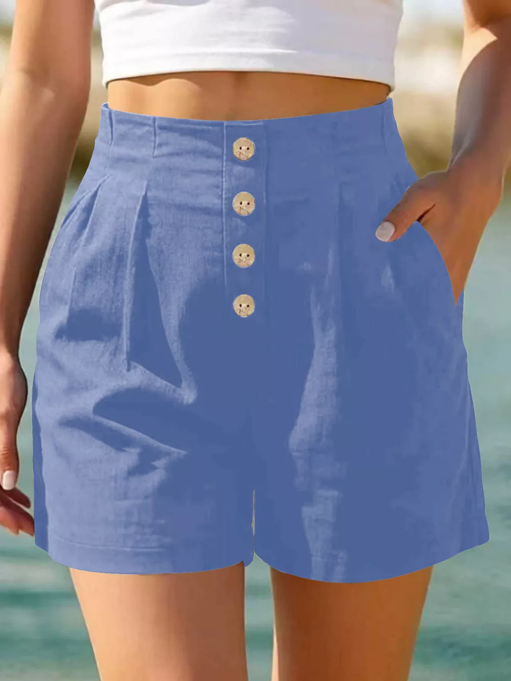 Button Fly High Waist Shorts, image 10