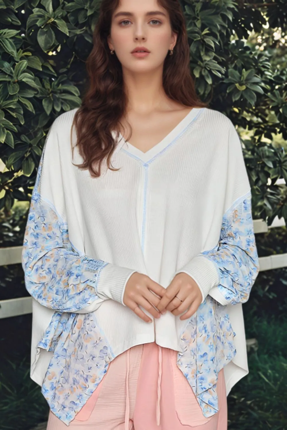 High-Low V-Neck Long Sleeve Blouse, image 9