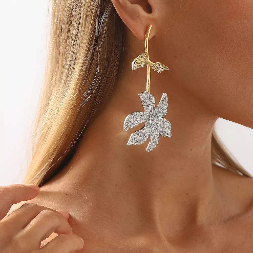 Rhinestone Flower Dangle Earrings, image 9