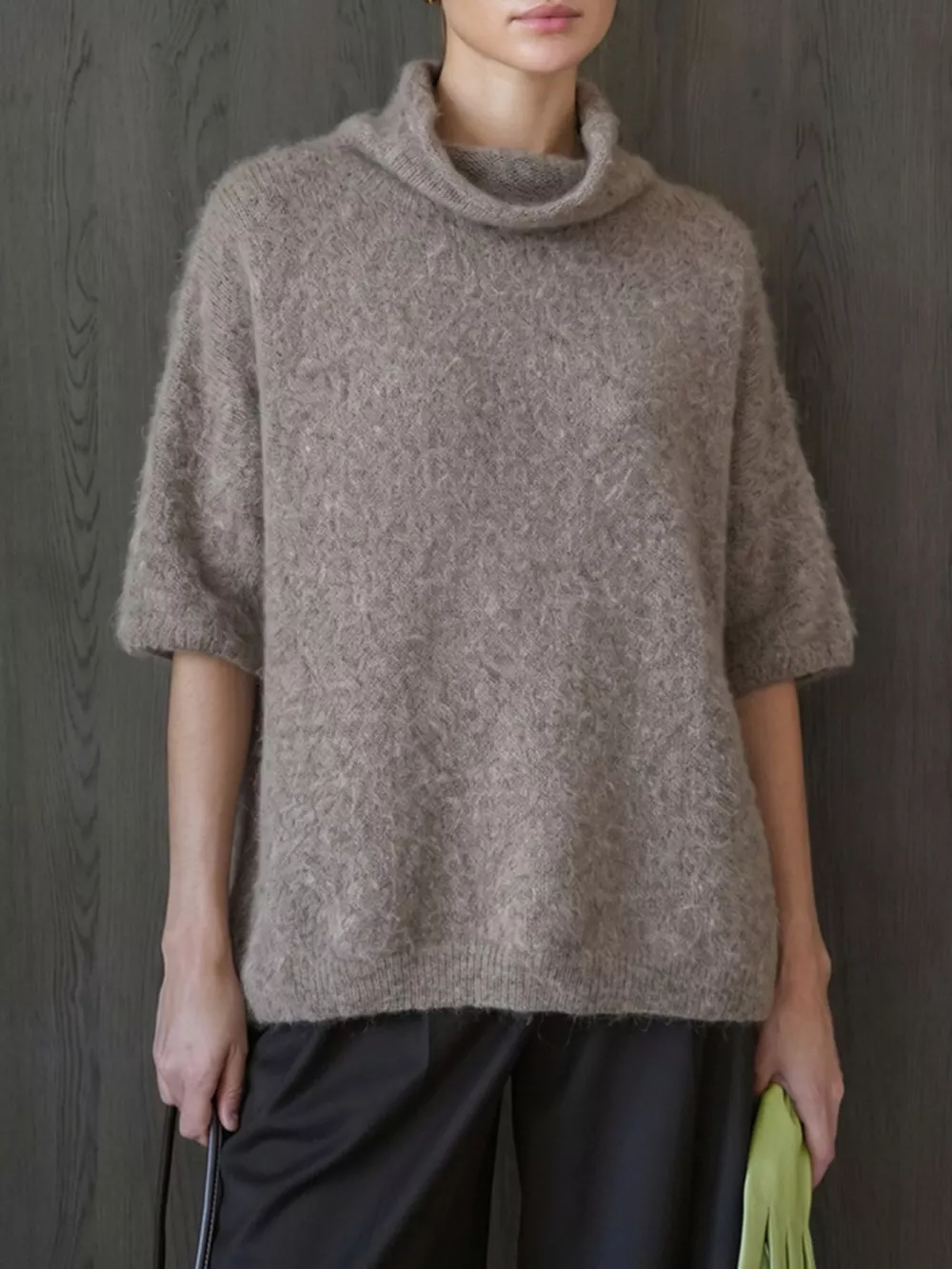 Turtleneck Fuzzy Short Sleeve Sweater, image 9