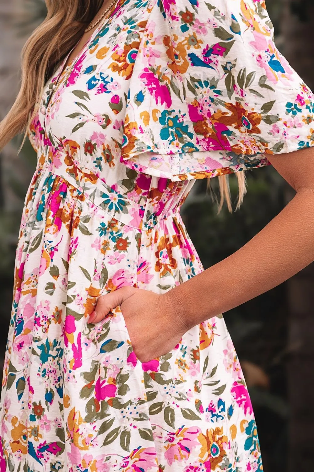 Floral Short Sleeve V Neck Dress with Pockets, image 13