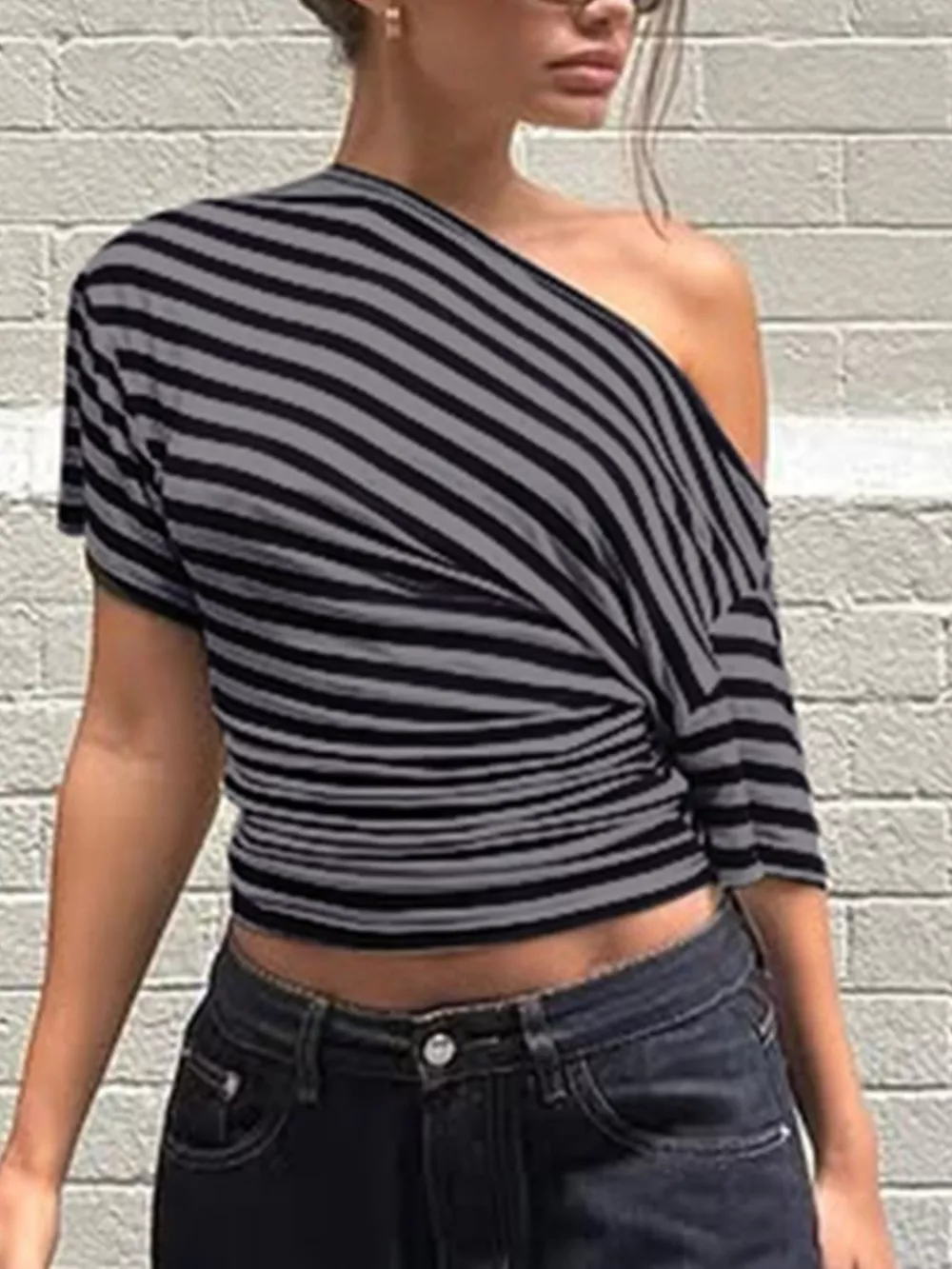 Striped One-Shoulder T-Shirt