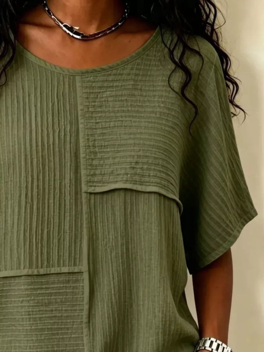Full Size Texture Round Neck Half Sleeve Blouse Plus Size, image 16