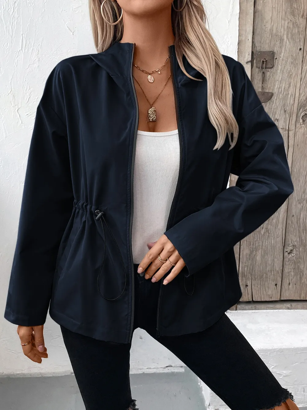 Drawstring Zip Up Hooded Jacket, image 23
