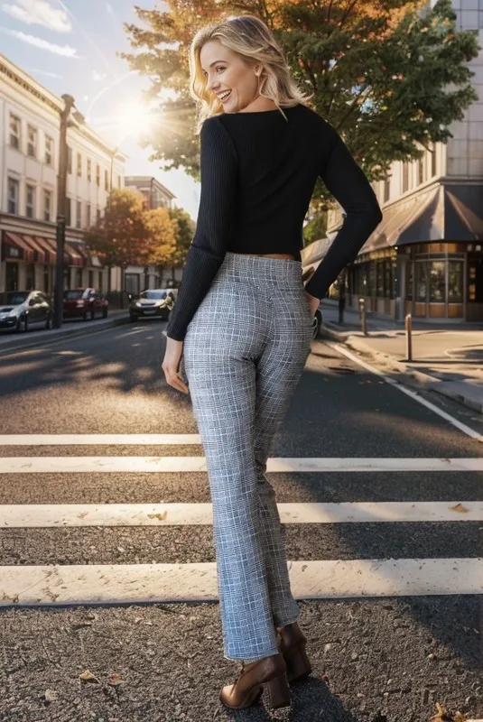 Full Size Plaid Flare Pants with Wide Waist Band Plus Size, image 2