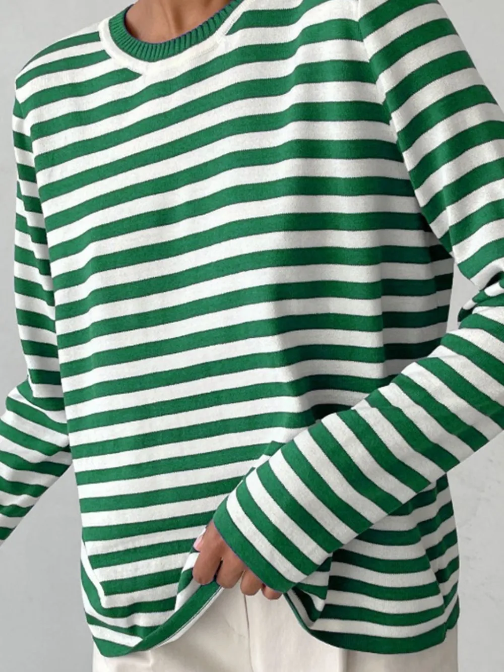 Striped Round Neck Long Sleeve Sweater, image 15