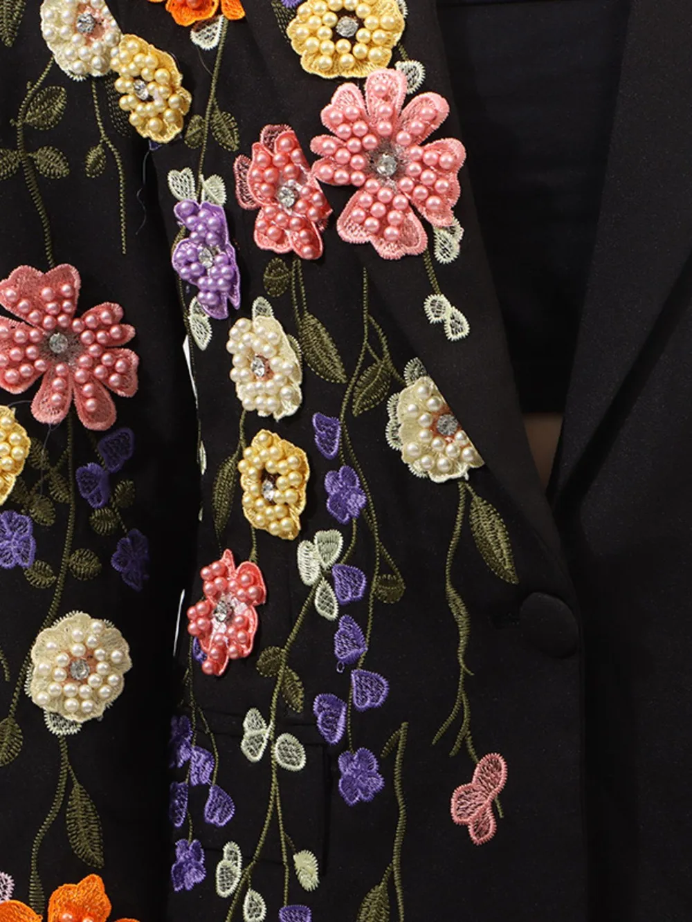 Pearl Detail Flower Lapel Collar Blazer, image 4