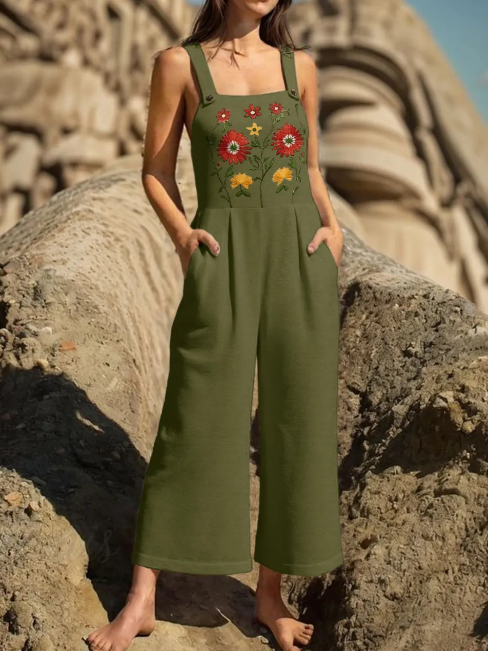 Floral Embroidered Wide Leg Jumpsuit, image 21