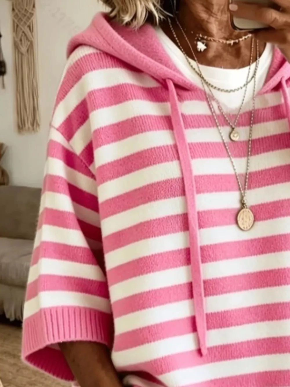 Casual Striped Hooded Knit Sweater, image 9
