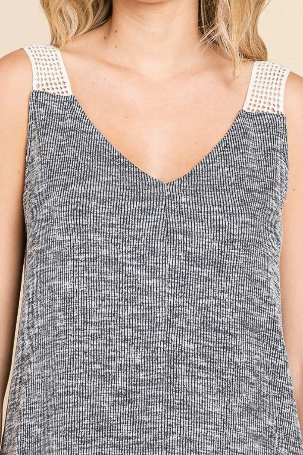 Contrast Eyelet Strap Slit Ribbed Tank, image 4