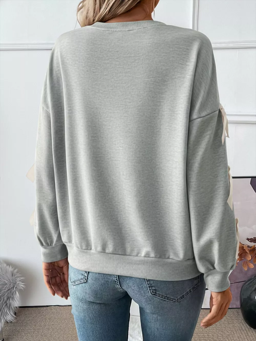 Bowknot Sleeve Round Neck Sweatshirt, image 10