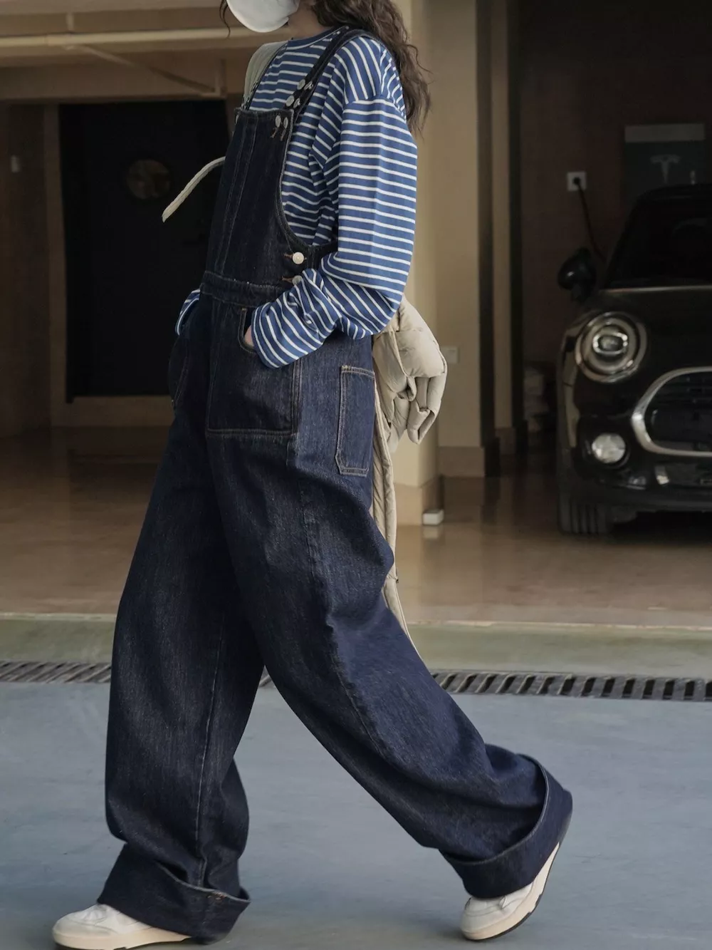 Vintage Dark Wash Wide-Leg Denim Overalls, image 4