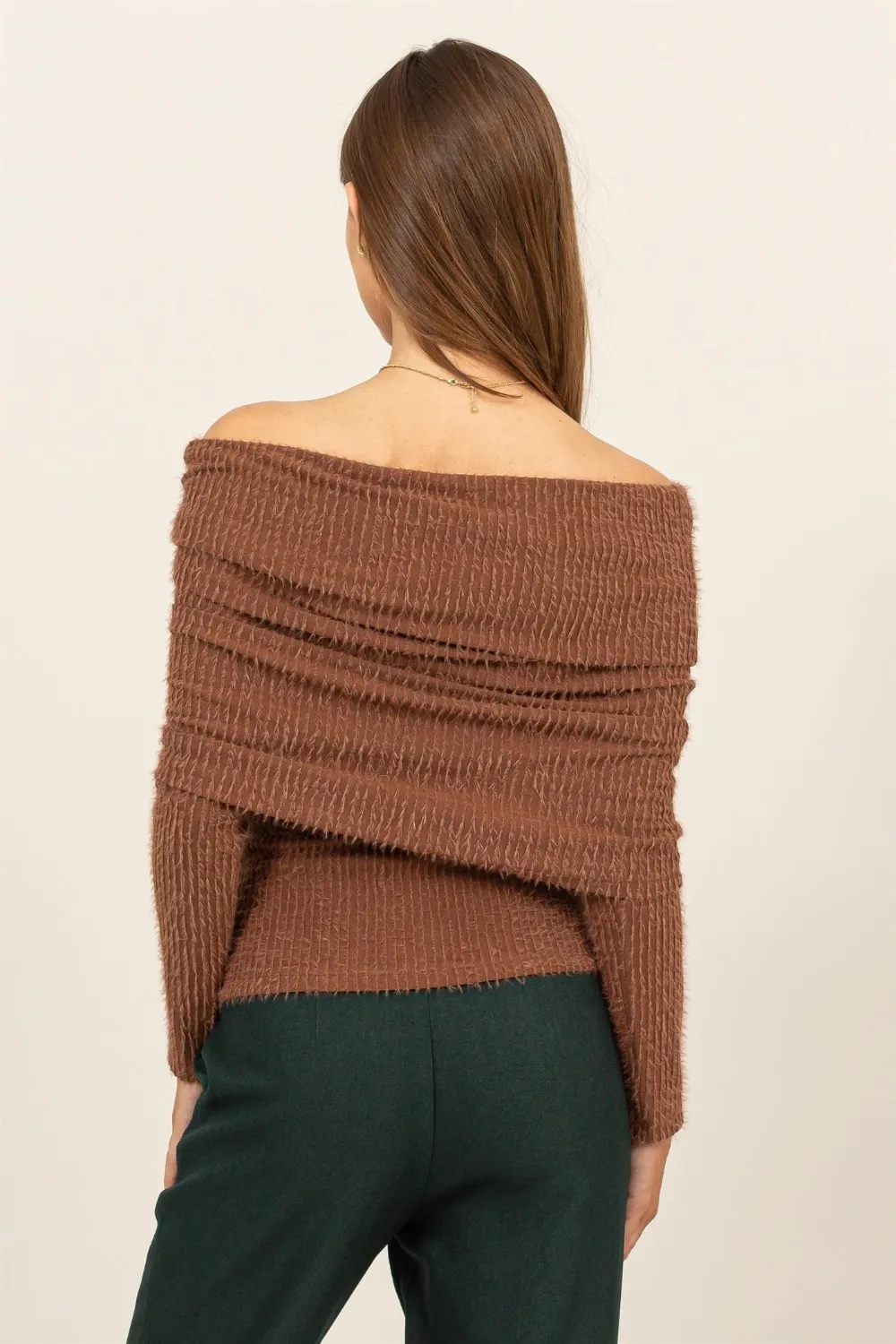 Fuzzy Off Shoulder Textured Knit Top, image 3