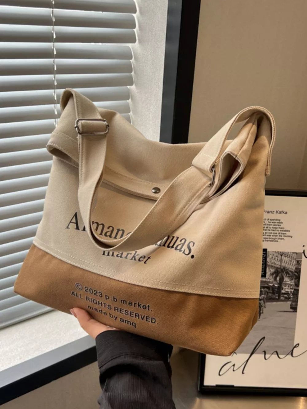 Color Block Canvas Shoulder Bag, image 3