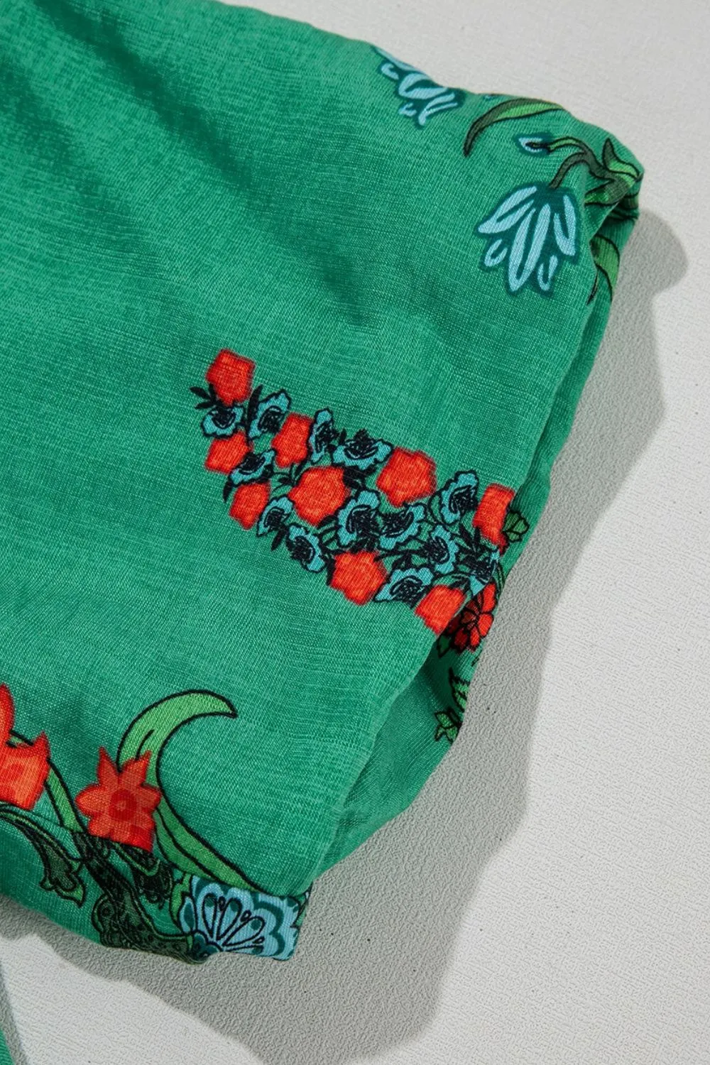 Floral Print Notched Short Sleeve Blouse, image 10