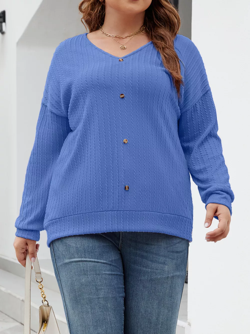 Plus Size V-Neck Dropped Shoulder Blouse, image 2