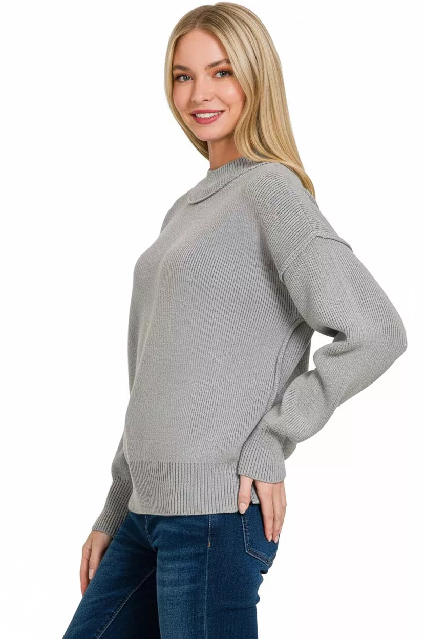 Wide Neckband Drop Shoulder Sweater, image 3