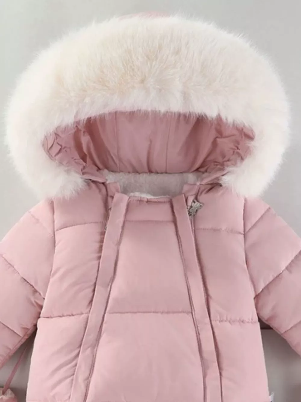 Children's Warm Padded One-Piece Snowsuit with Fur Hood, image 8