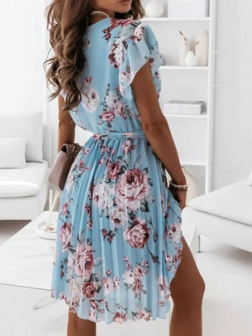 Floral Surplice Ruffled Cap Sleeve Dress, image 16