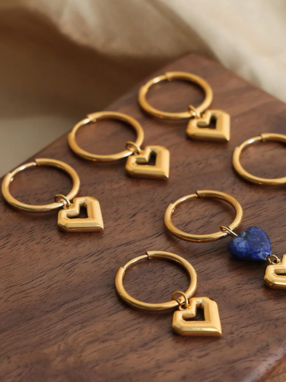 Heart Shape Lapis Lazuli Dangle Earrings, image 5