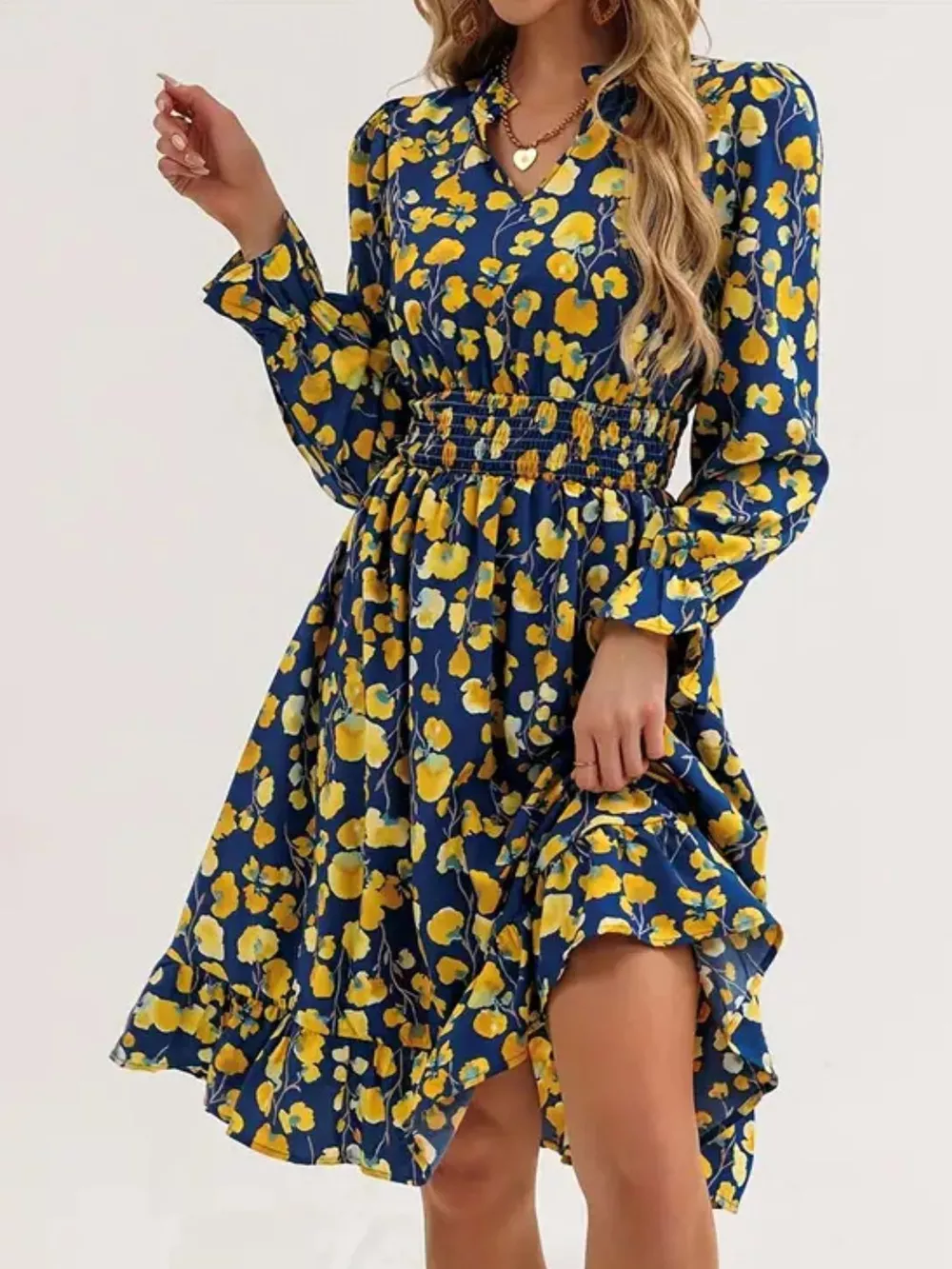 Floral Notched Flounce Sleeve Dress, image 18