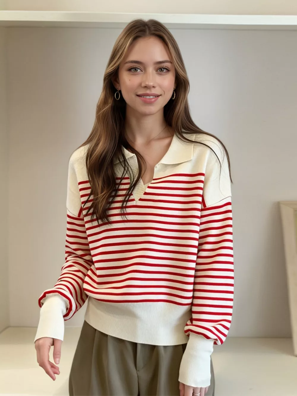 Striped Long Sleeve Knit Top