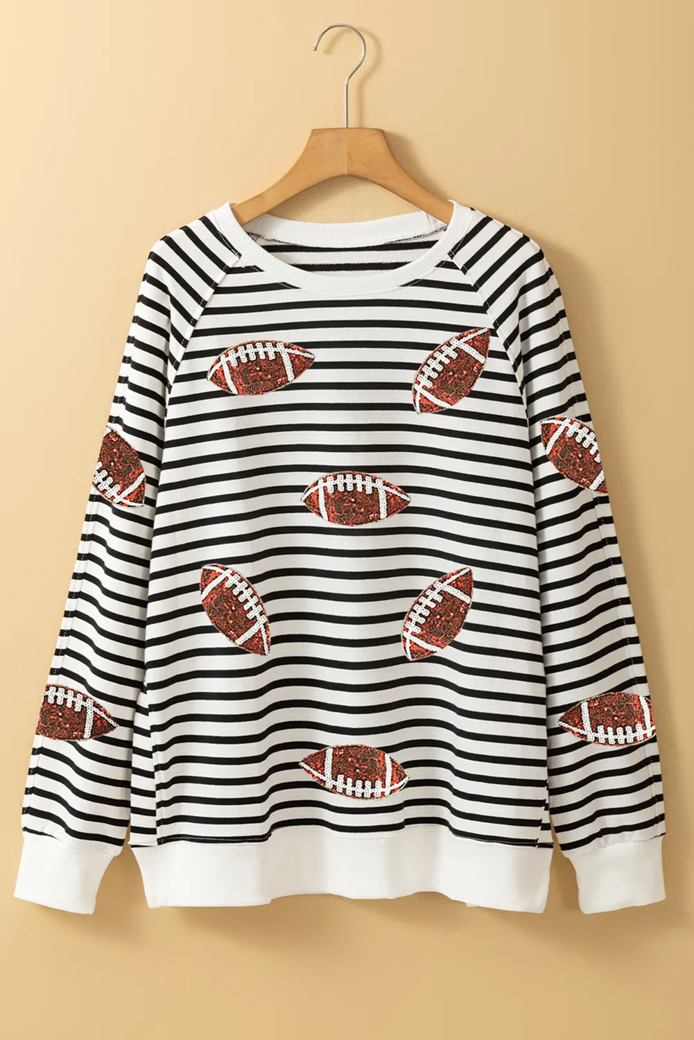 Sequin Football Striped Long Sleeve Sweatshirt, image 3