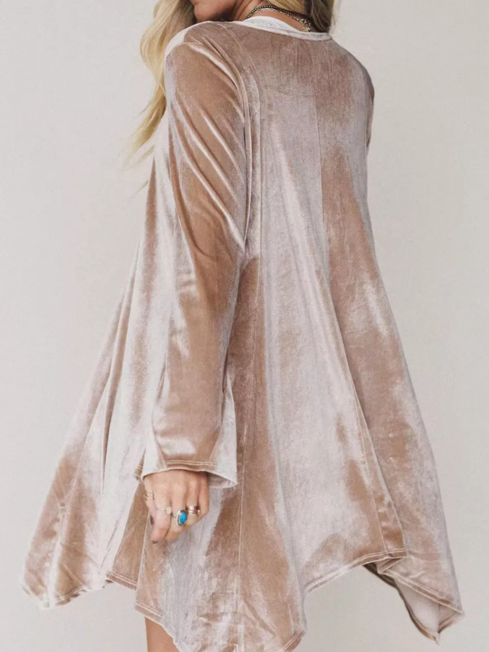 V-Neck Velvet Swing Asymmetrical Dress with Pockets, image 4