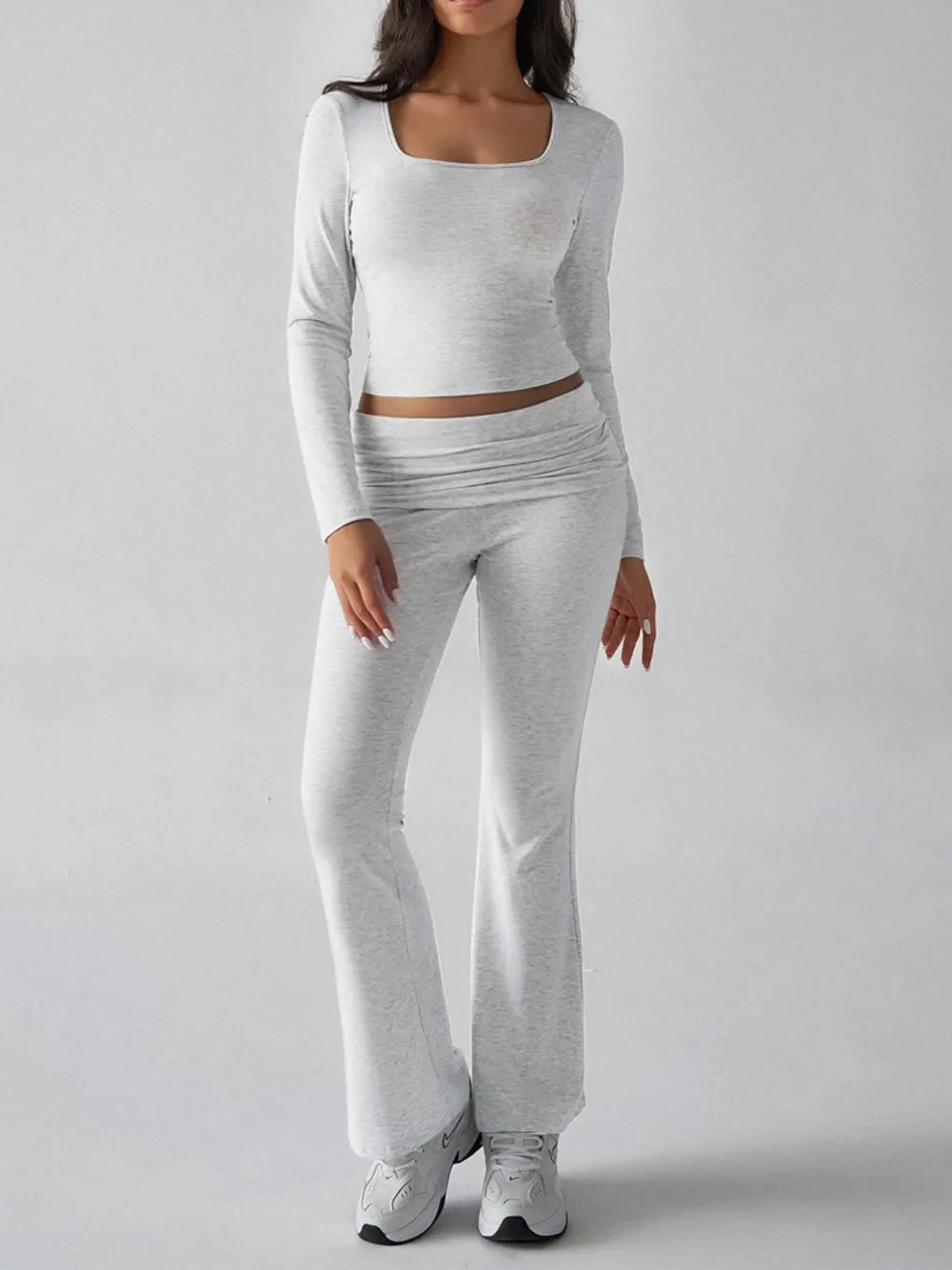 Square Neck Long Sleeve Top and Pants Set, image 4