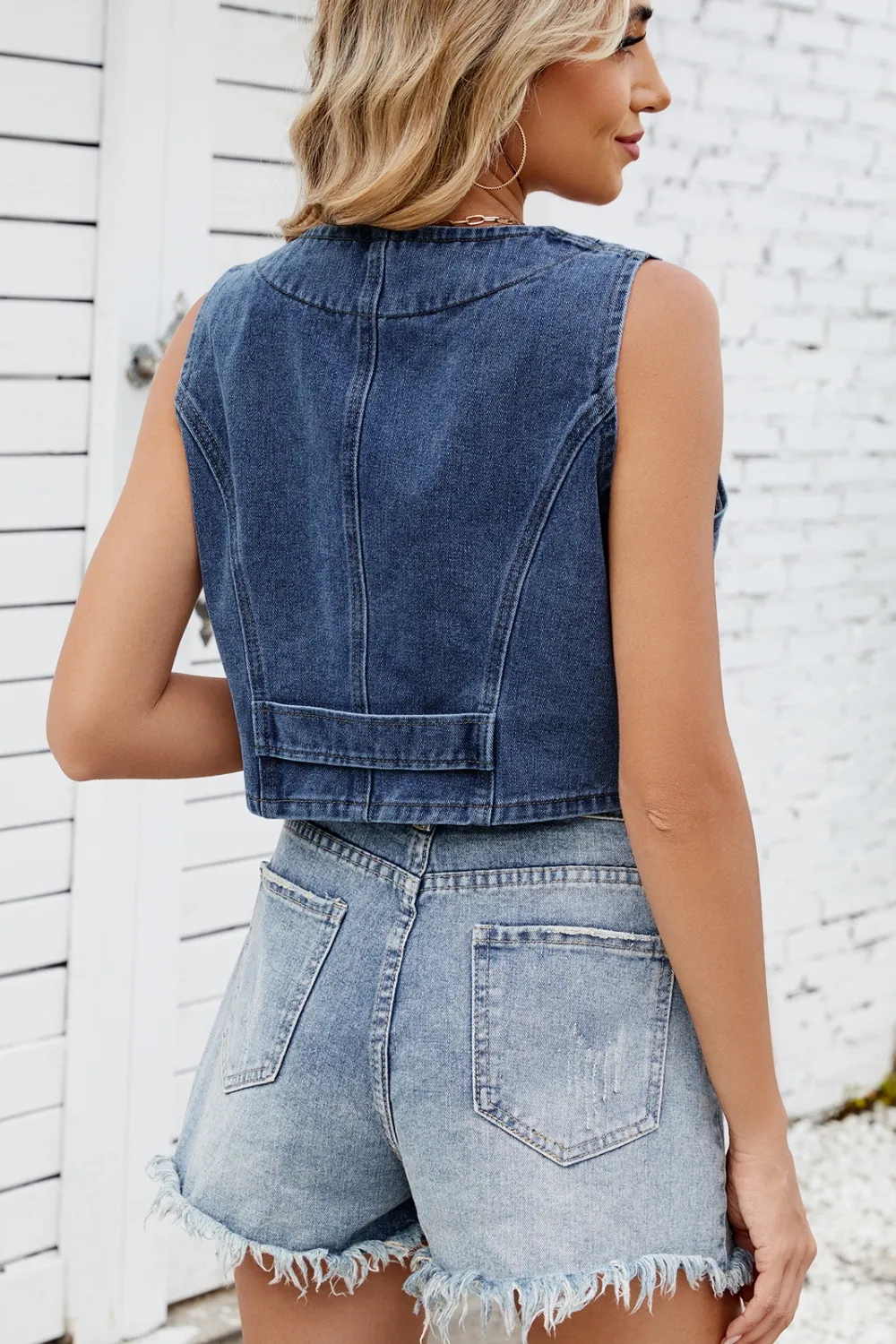Button Down V-Neck Denim Vest, image 14