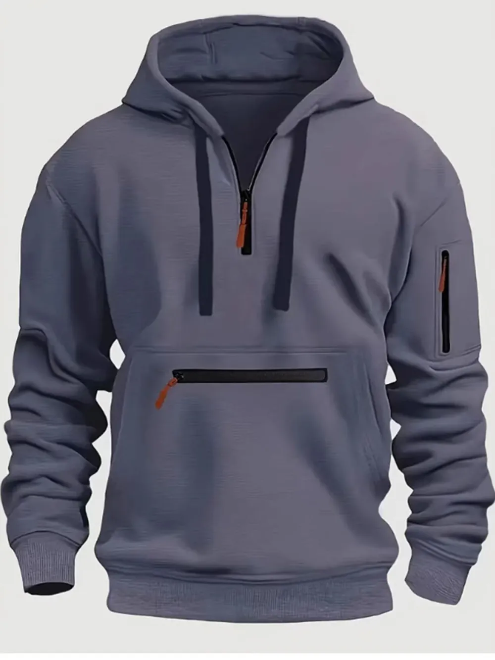 Men's Full Size Half Zip Long Sleeve Hoodie Plus Size, image 5