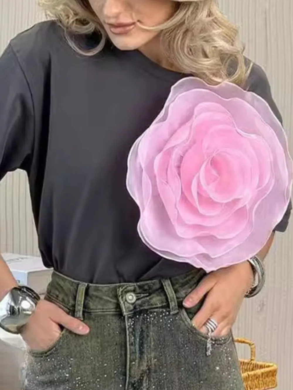 Flower Round Neck Short Sleeve T-Shirt, image 2
