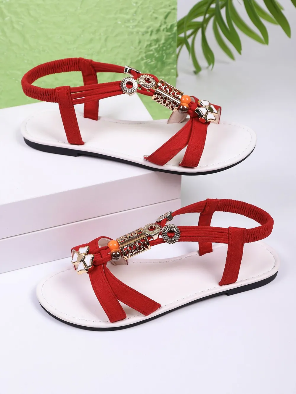 Bohemian Beaded T-Strap Flat Sandals, image 7