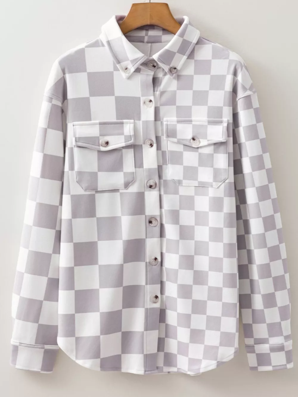 Checkerboard Flap Pocket Button Front Shacket, image 8