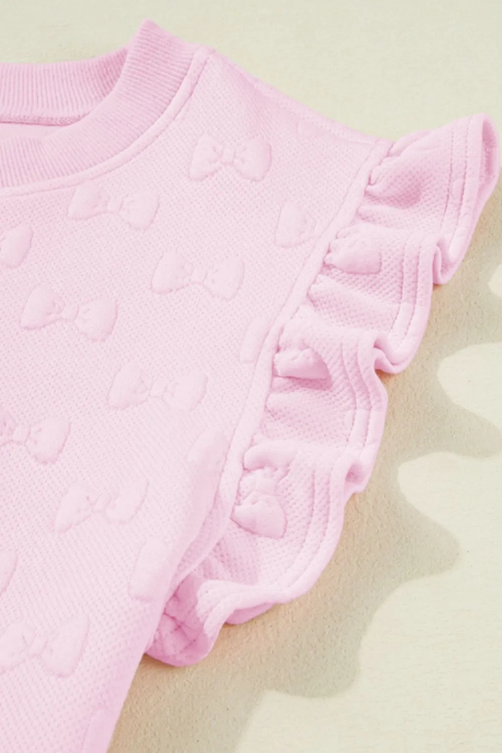Bow Jacquard Ruffle Cap Sleeve Top and Shorts Set, image 10