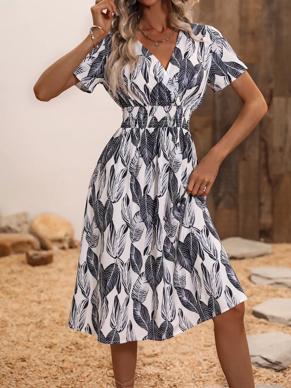 Printed Short Sleeve Midi Dress, image 8