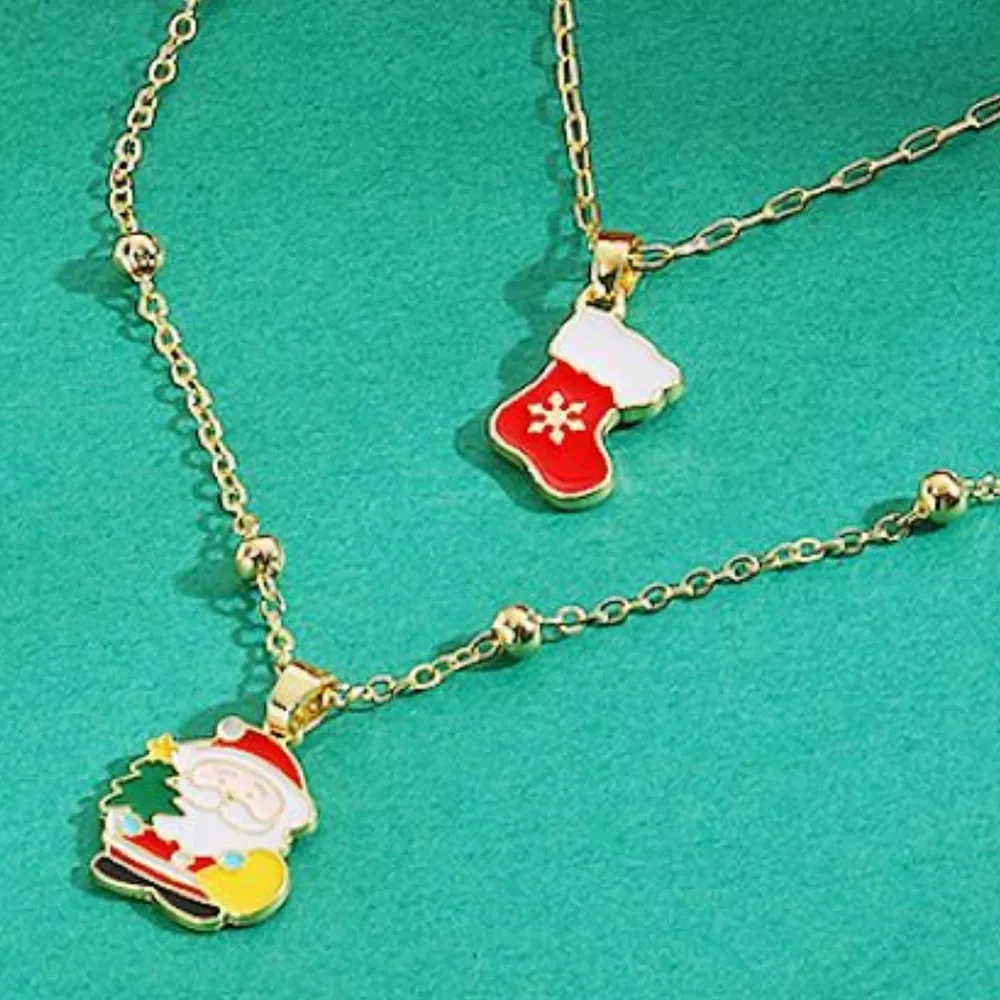 Colorful Christmas Charm Layered Necklace, image 4
