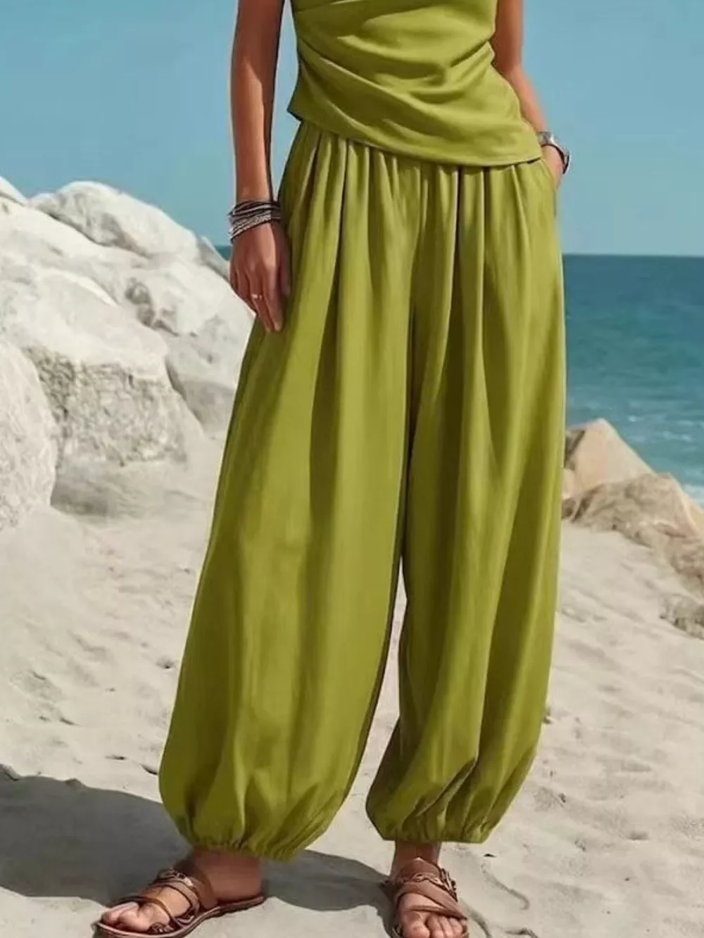 Full Size One-Shoulder Top and Wide Leg Pants Set Plus Size, image 12