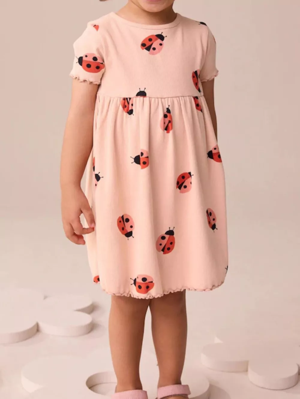 Children's Ladybug Print Ruffle Trim Casual Dress