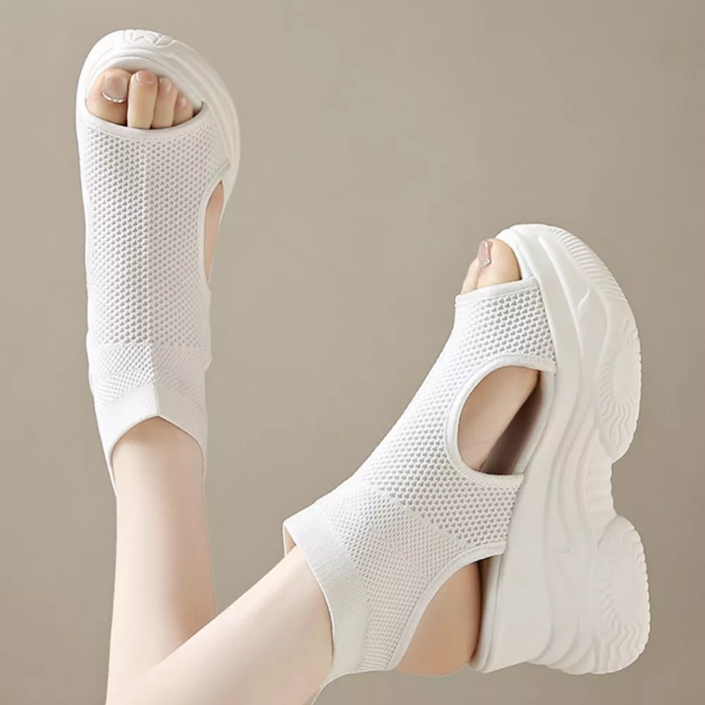 Cutout Mesh Wedge Sandals, image 11