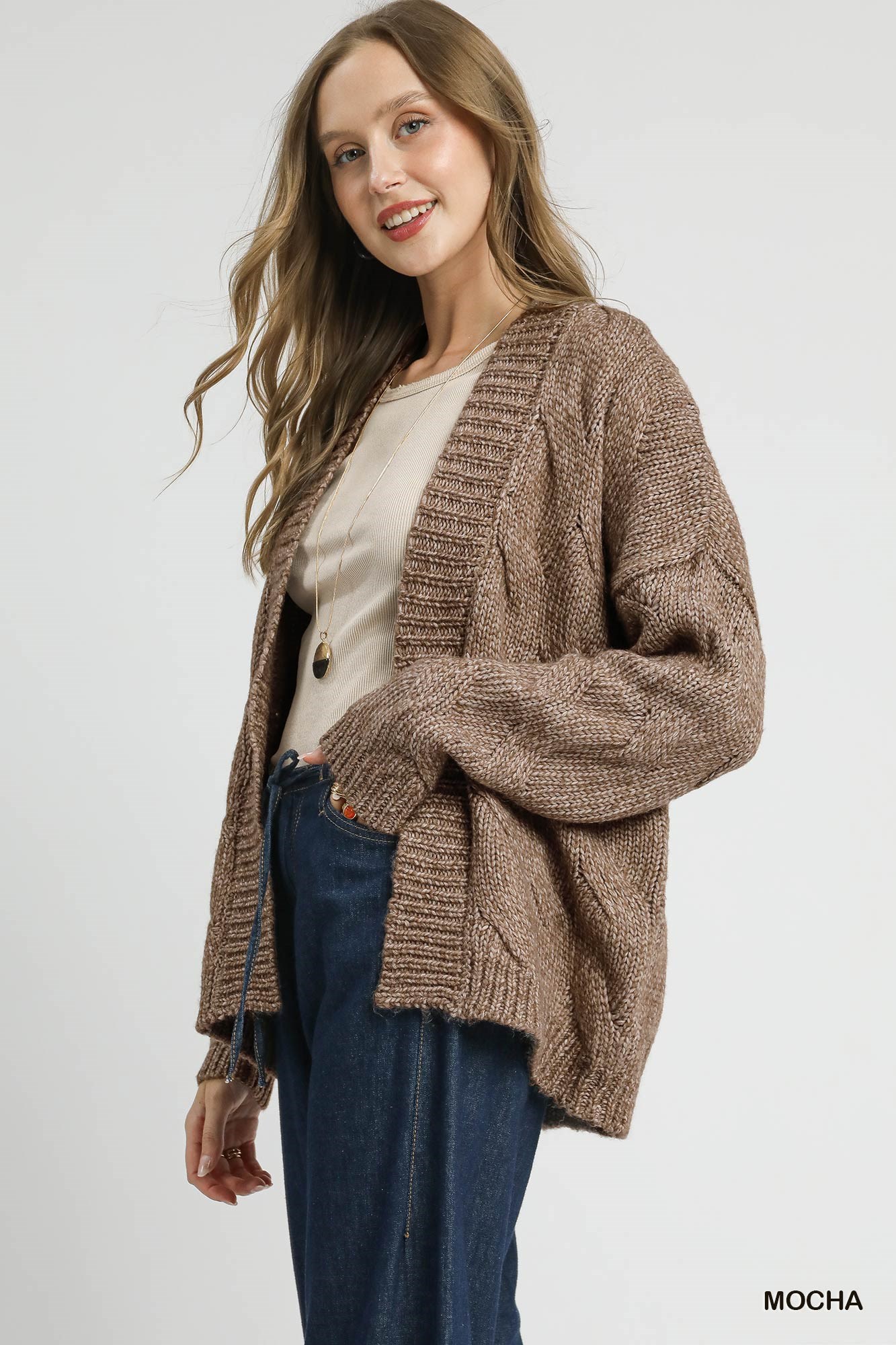 Chunky Cable Knit Open Front Cardigan, image 4