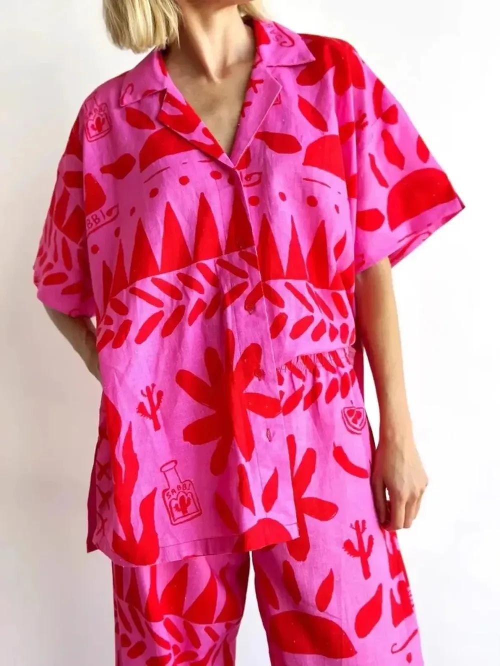 Printed Button Up Shirt and Pants Set, image 5