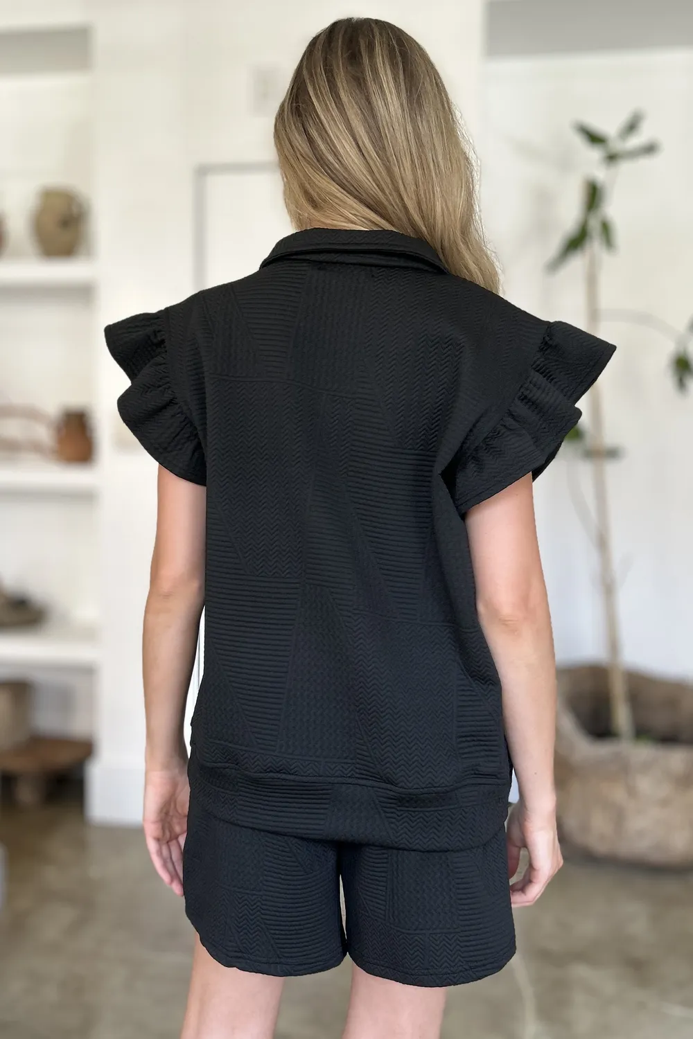 Full Size Texture Flounce Sleeve Top and Shorts Set, image 31