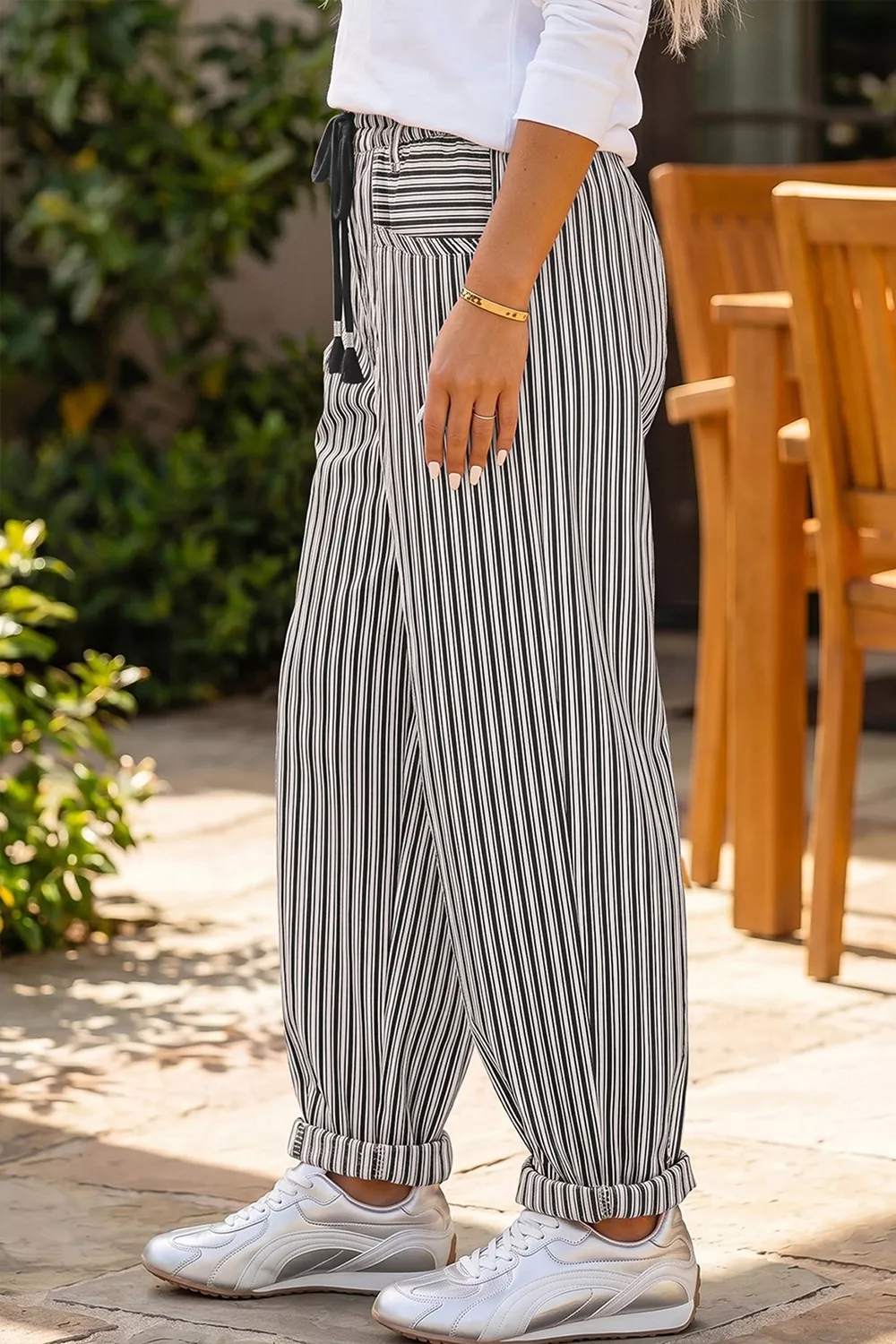 Stripe Drawstring Casual Loose Pants, image 8